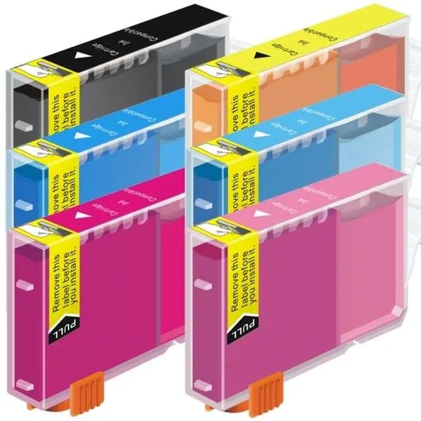 BCI-3 BCI-6 Colour Compatible Inkjet Cartridge Set featuring six cartridges in vibrant colors including cyan, magenta, yellow, black, photo cyan, and photo magenta.