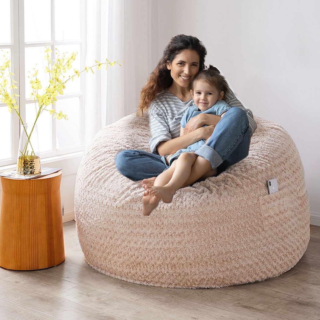 Extra Large Bean Bag Refill Chair in cream color, featuring rose plush velvet fabric and a stylish design, perfect for indoor lounging.