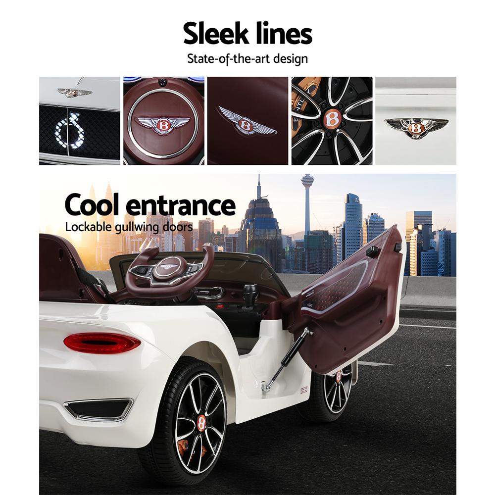 A luxurious red Bentley Kids Ride On Car with gullwing doors, designed for children, showcasing its sleek design and premium features.