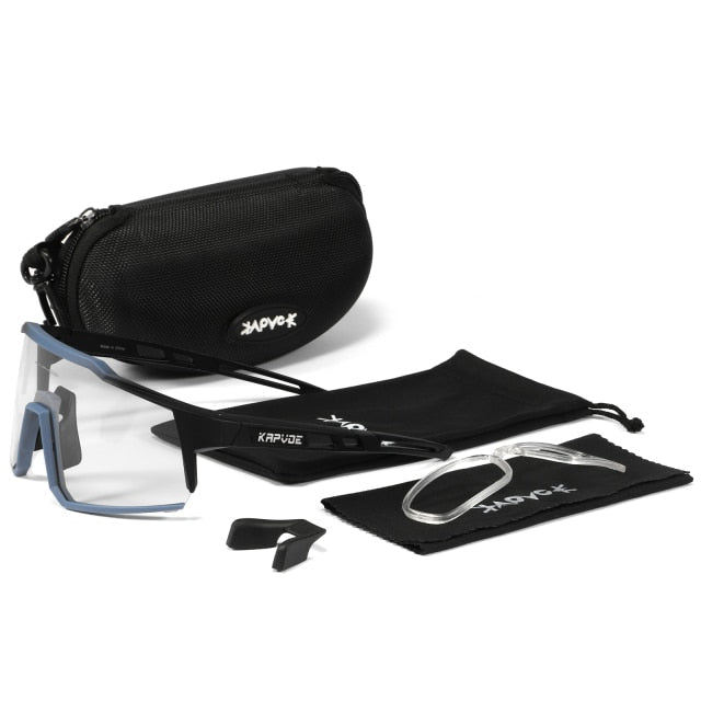 Bicycle Sports Glasses featuring UV400 protection, with five interchangeable lenses and a lightweight TR-90 frame, suitable for cycling and outdoor activities.