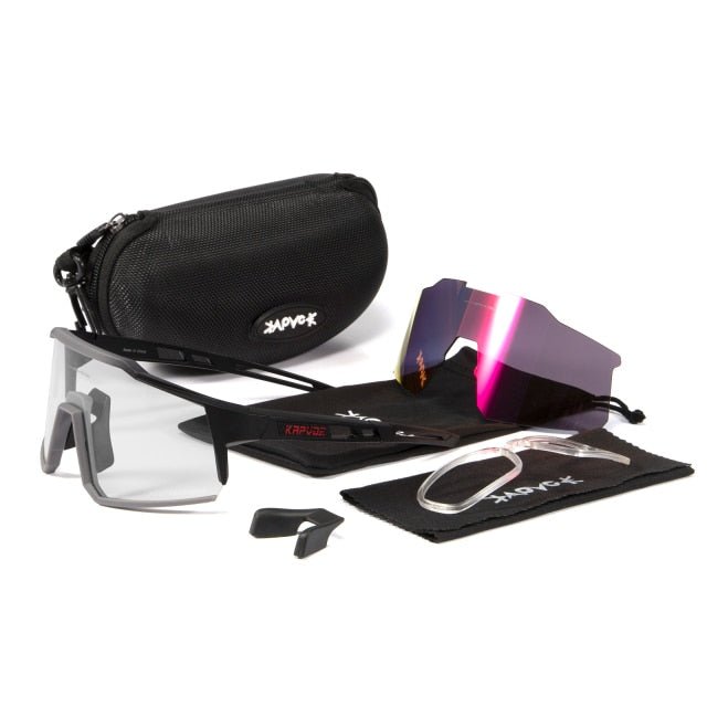 Bicycle Sports Glasses featuring UV400 protection, with five interchangeable lenses and a lightweight TR-90 frame, suitable for cycling and outdoor activities.