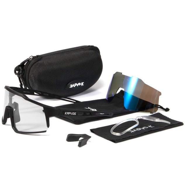 Bicycle Sports Glasses featuring UV400 protection, with five interchangeable lenses and a lightweight TR-90 frame, suitable for cycling and outdoor activities.
