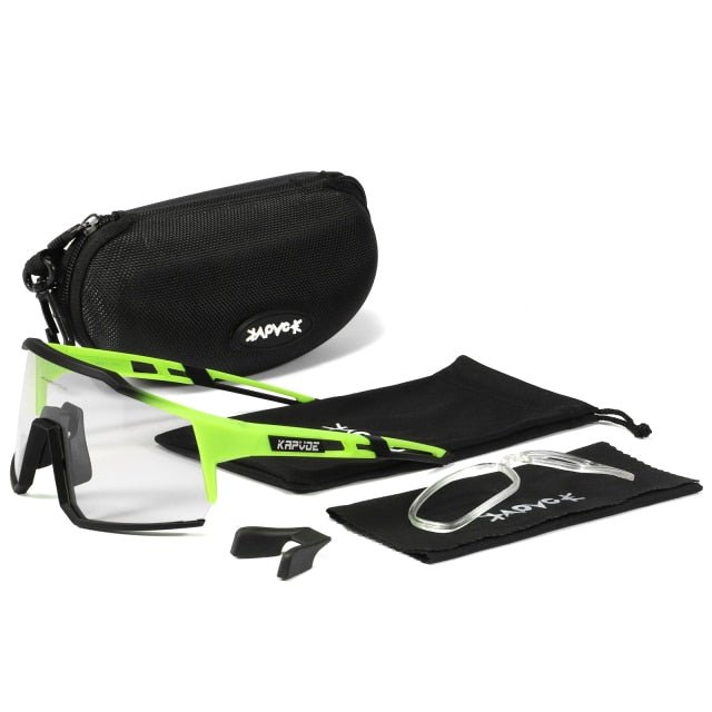 Bicycle Sports Glasses featuring UV400 protection, with five interchangeable lenses and a lightweight TR-90 frame, suitable for cycling and outdoor activities.