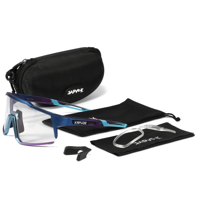 Bicycle Sports Glasses featuring UV400 protection, with five interchangeable lenses and a lightweight TR-90 frame, suitable for cycling and outdoor activities.