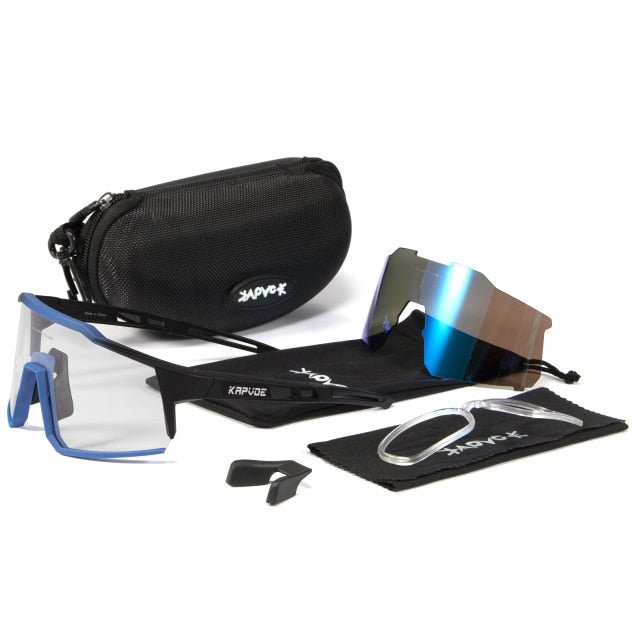 Bicycle Sports Glasses featuring UV400 protection, with five interchangeable lenses and a lightweight TR-90 frame, suitable for cycling and outdoor activities.