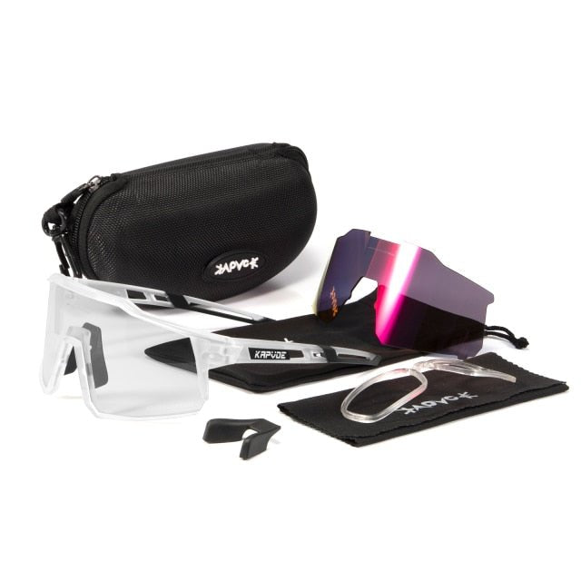 Bicycle Sports Glasses featuring UV400 protection, with five interchangeable lenses and a lightweight TR-90 frame, suitable for cycling and outdoor activities.