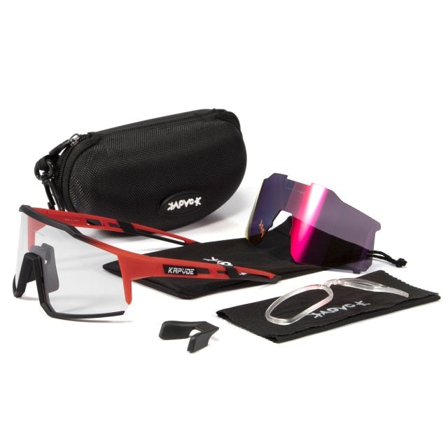 Bicycle Sports Glasses featuring UV400 protection, with five interchangeable lenses and a lightweight TR-90 frame, suitable for cycling and outdoor activities.