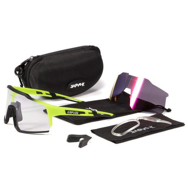 Bicycle Sports Glasses featuring UV400 protection, with five interchangeable lenses and a lightweight TR-90 frame, suitable for cycling and outdoor activities.