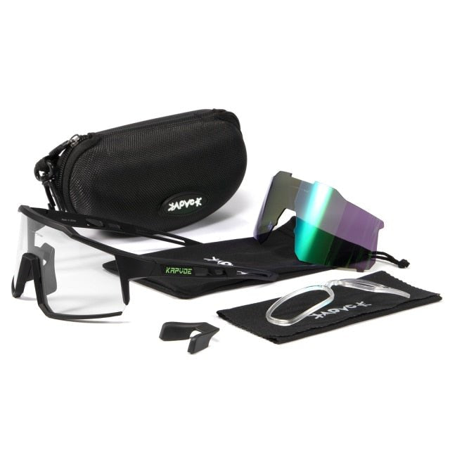 Bicycle Sports Glasses featuring UV400 protection, with five interchangeable lenses and a lightweight TR-90 frame, suitable for cycling and outdoor activities.