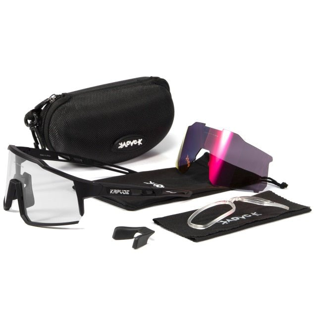 Bicycle Sports Glasses featuring UV400 protection, with five interchangeable lenses and a lightweight TR-90 frame, suitable for cycling and outdoor activities.