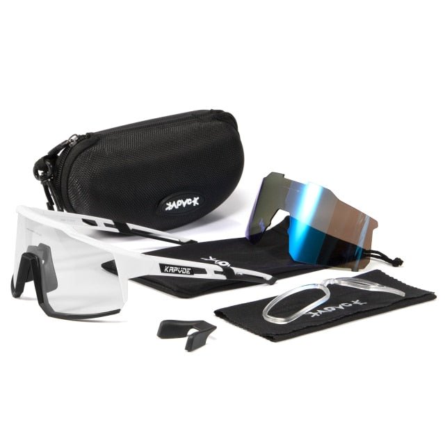 Bicycle Sports Glasses featuring UV400 protection, with five interchangeable lenses and a lightweight TR-90 frame, suitable for cycling and outdoor activities.