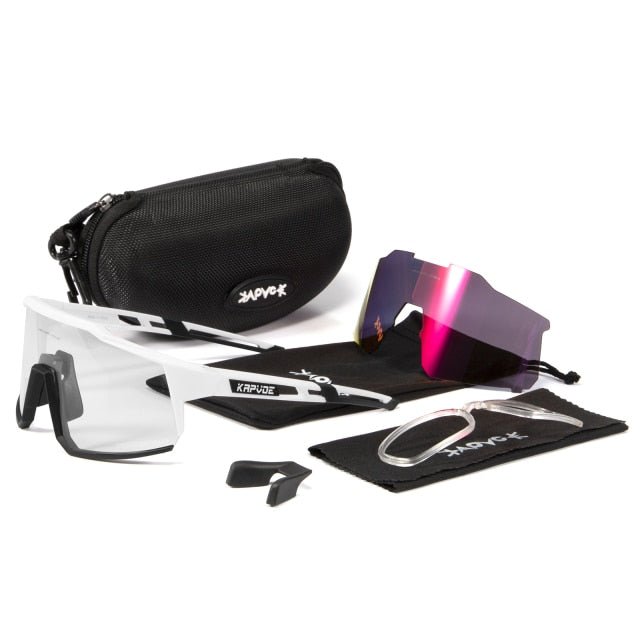 Bicycle Sports Glasses featuring UV400 protection, with five interchangeable lenses and a lightweight TR-90 frame, suitable for cycling and outdoor activities.