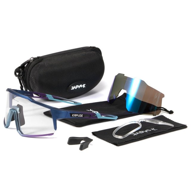Bicycle Sports Glasses featuring UV400 protection, with five interchangeable lenses and a lightweight TR-90 frame, suitable for cycling and outdoor activities.