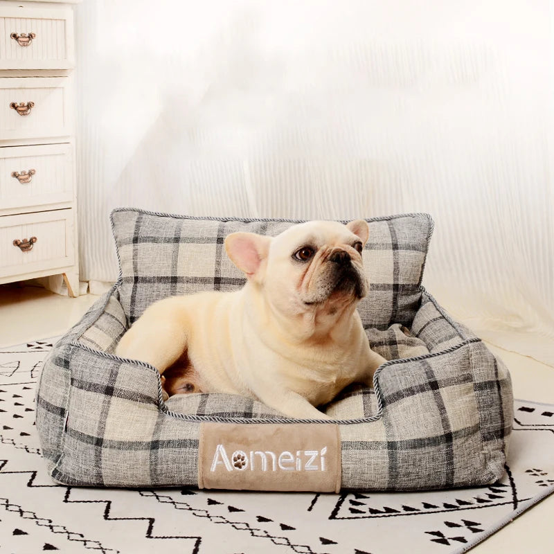 Big Dog Bed Removable Pet Sofa Bed featuring soft flannel and Arctic velvet, designed for small, medium, and large dogs with a waterproof bottom.