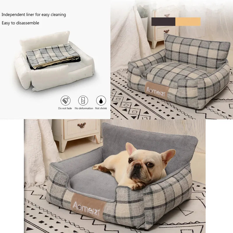 Big Dog Bed Removable Pet Sofa Bed featuring soft flannel and Arctic velvet, designed for small, medium, and large dogs with a waterproof bottom.