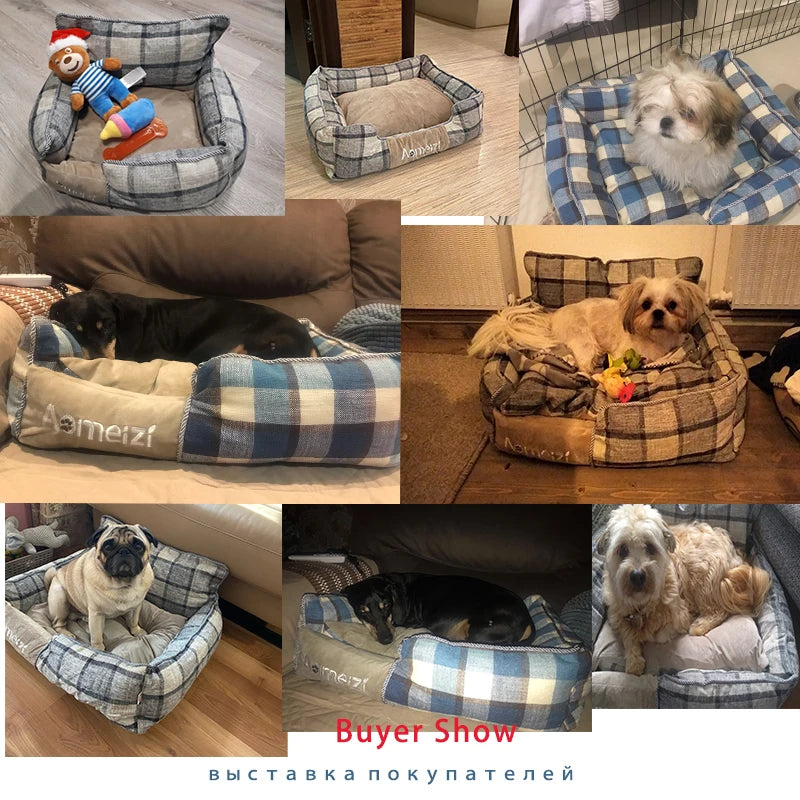 Big Dog Bed Removable Pet Sofa Bed featuring soft flannel and Arctic velvet, designed for small, medium, and large dogs with a waterproof bottom.