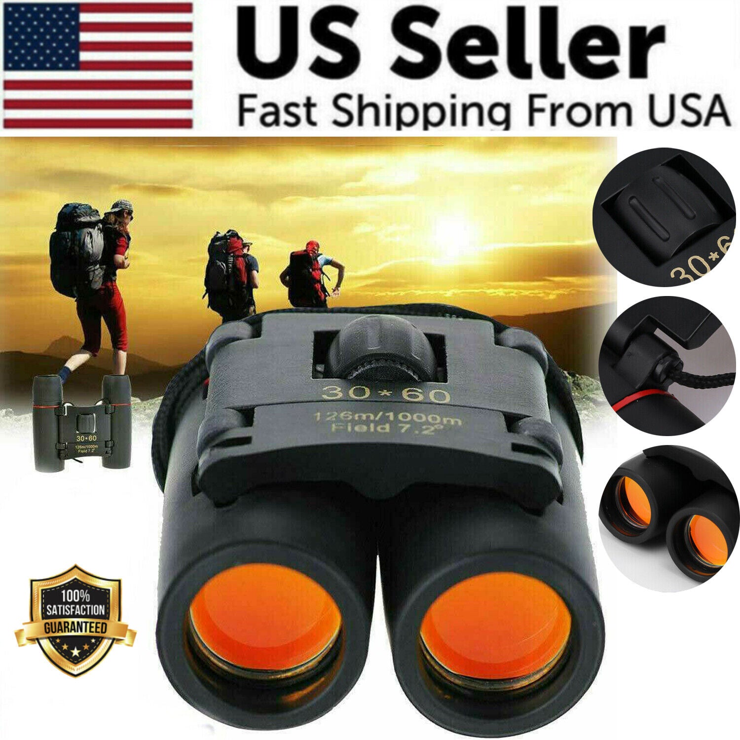 Compact 30x60 Zoom Binoculars designed for outdoor travel and hunting, featuring a lightweight design and fully coated optics.