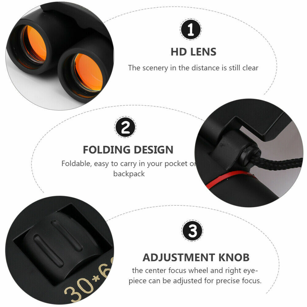 Compact 30x60 Zoom Binoculars designed for outdoor travel and hunting, featuring a lightweight design and fully coated optics.