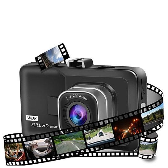 Black Box Dash Cam 1080P with G-Sensor, compact design, and wide-angle lens mounted in a car, capturing clear video footage.