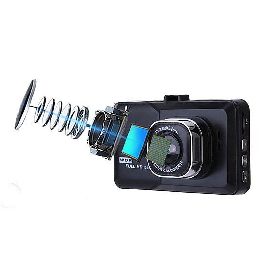 Black Box Dash Cam 1080P with G-Sensor, compact design, and wide-angle lens mounted in a car, capturing clear video footage.