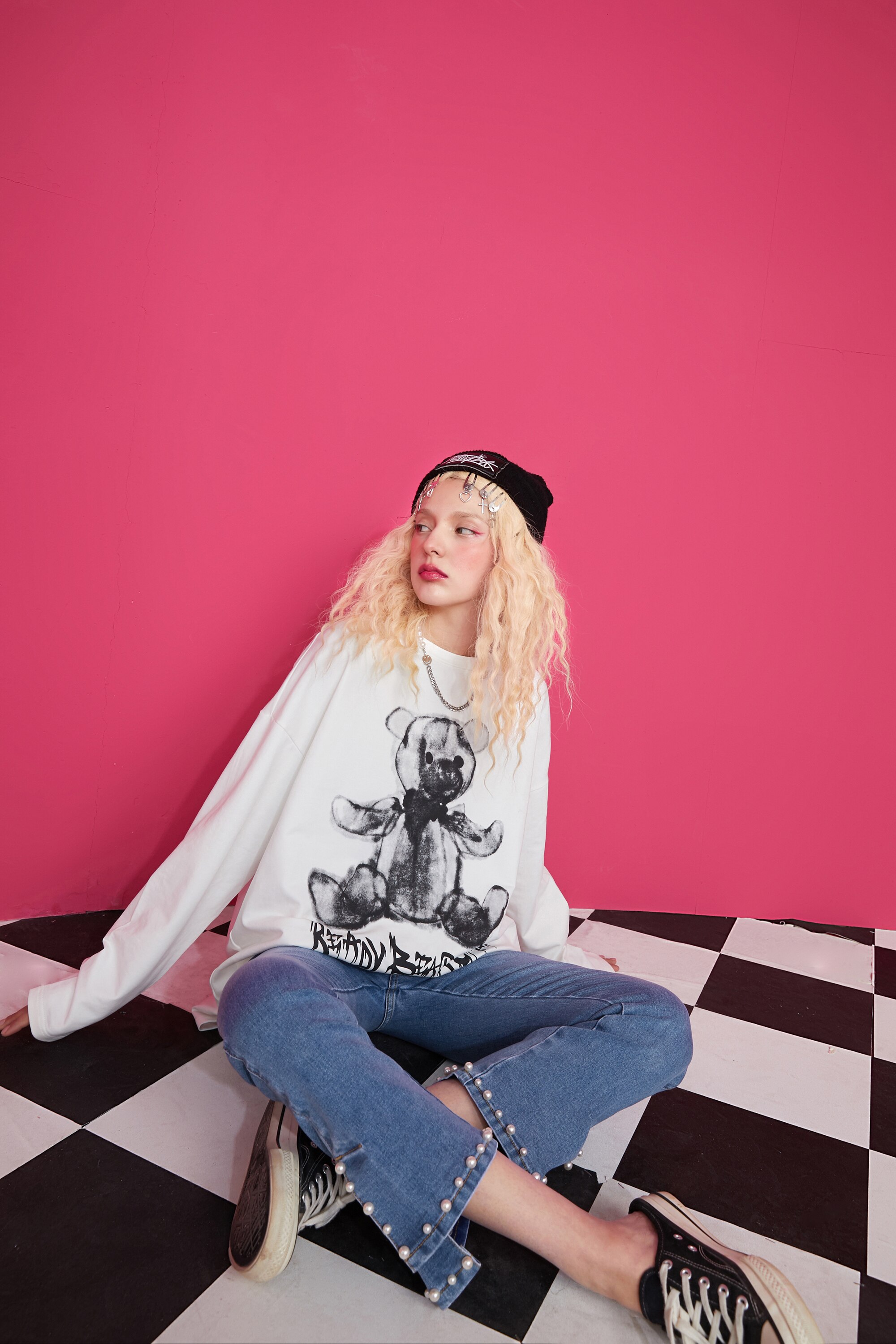 A pair of blue solid high waist washed casual flare jeans for women, featuring a minimalist design and ankle-length cut.