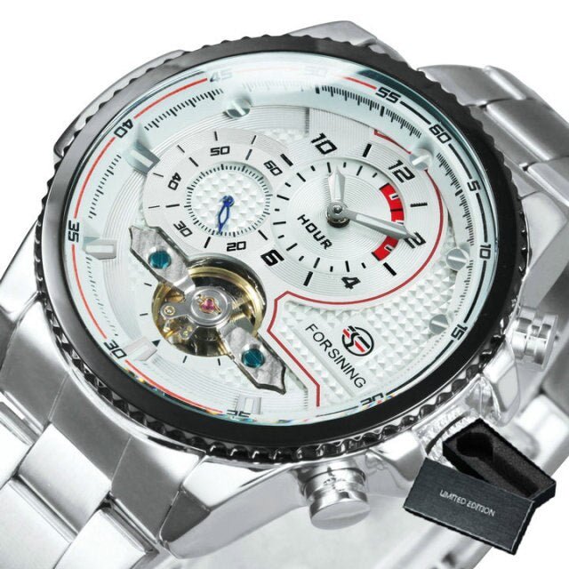 Blue Tourbillon Watch for Men featuring a stainless steel band and elegant blue dial, showcasing luxury and craftsmanship.