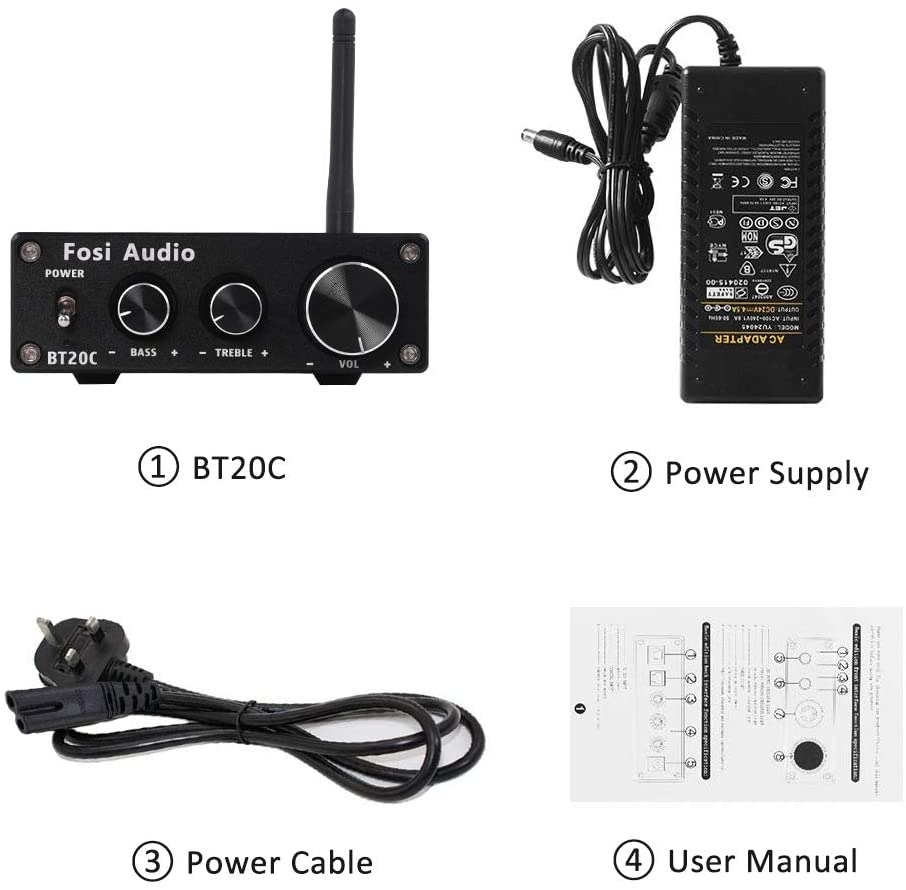 Bluetooth 4.2 Power Sound Amplifiers Subwoofer Amplifier with sleek design and connectivity options for home theater.