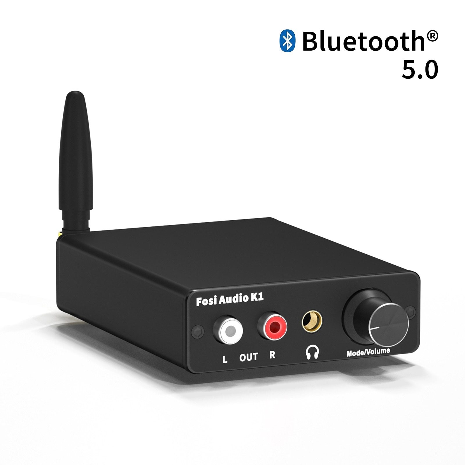 Bluetooth 5.0 Mini Stereo Gaming DAC Headphone Amplifier with aluminum body and multiple input options.