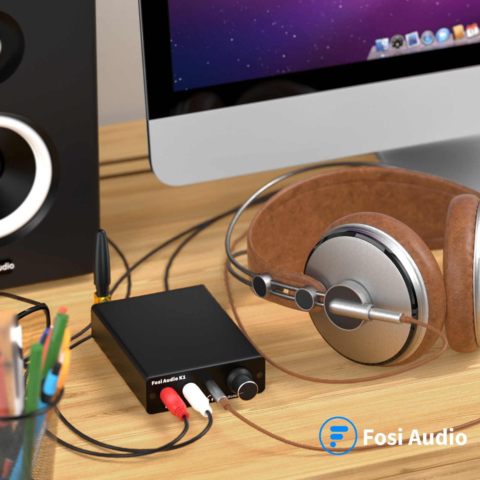 Bluetooth 5.0 Mini Stereo Gaming DAC Headphone Amplifier with aluminum body and multiple input options.