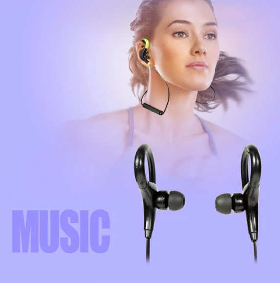 Red Bluetooth earphones with ear hook design, showcasing sleek and modern style.