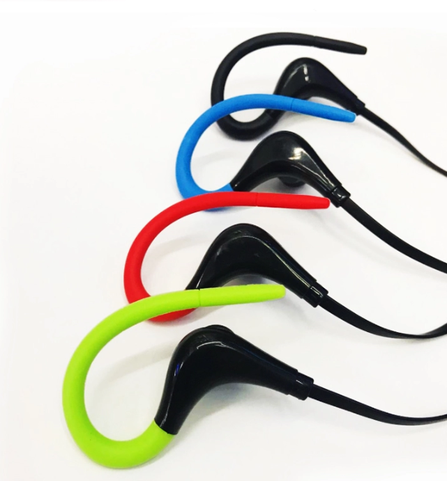 Red Bluetooth earphones with ear hook design, showcasing sleek and modern style.