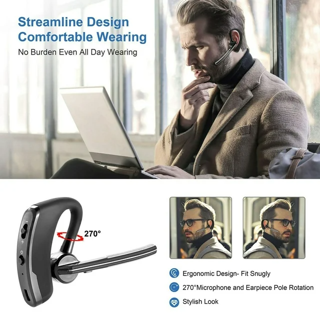 Bluetooth Earpiece Wireless Headset with noise cancelling technology, designed for hands-free calling and comfort.
