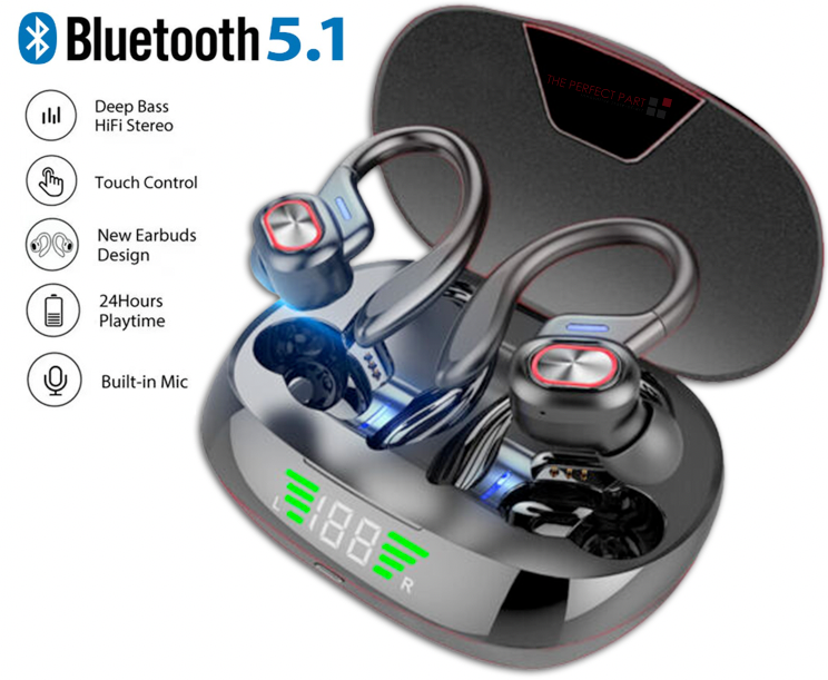 Bluetooth Headset 5.1 True Wireless Earphones showcasing ergonomic design and charging case.