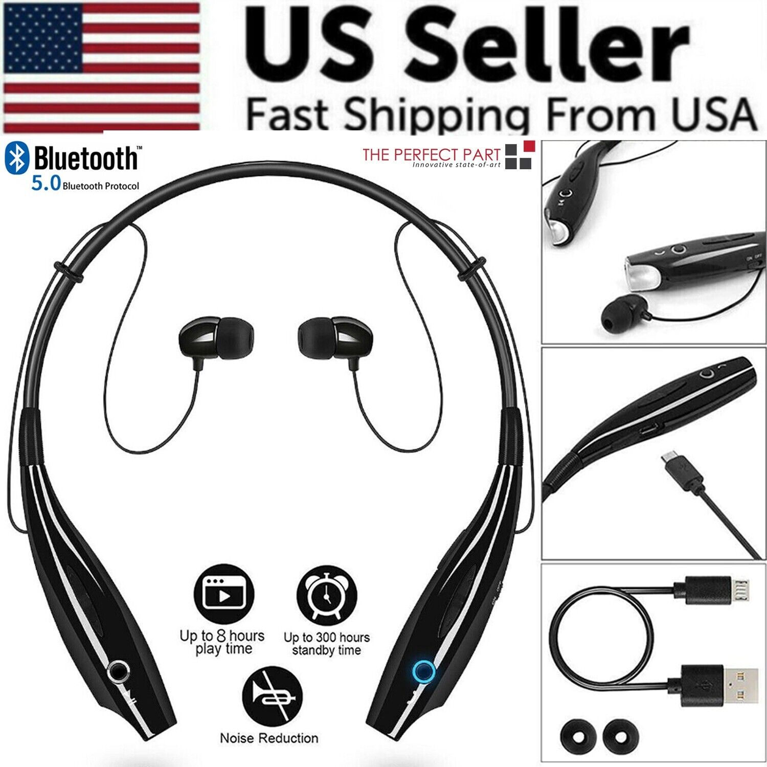 Bluetooth Neckband Wireless Headphones with Mic, showcasing ergonomic design and sleek black finish.
