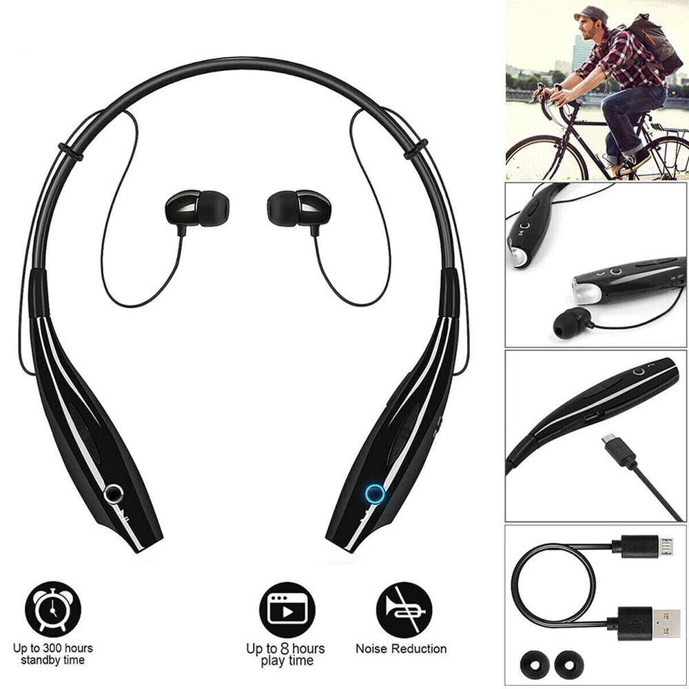 Bluetooth Neckband Wireless Headphones with Mic, showcasing ergonomic design and sleek black finish.