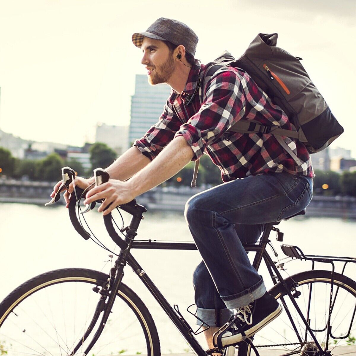 Bluetooth Neckband Wireless Headphones with Mic, showcasing ergonomic design and sleek black finish.