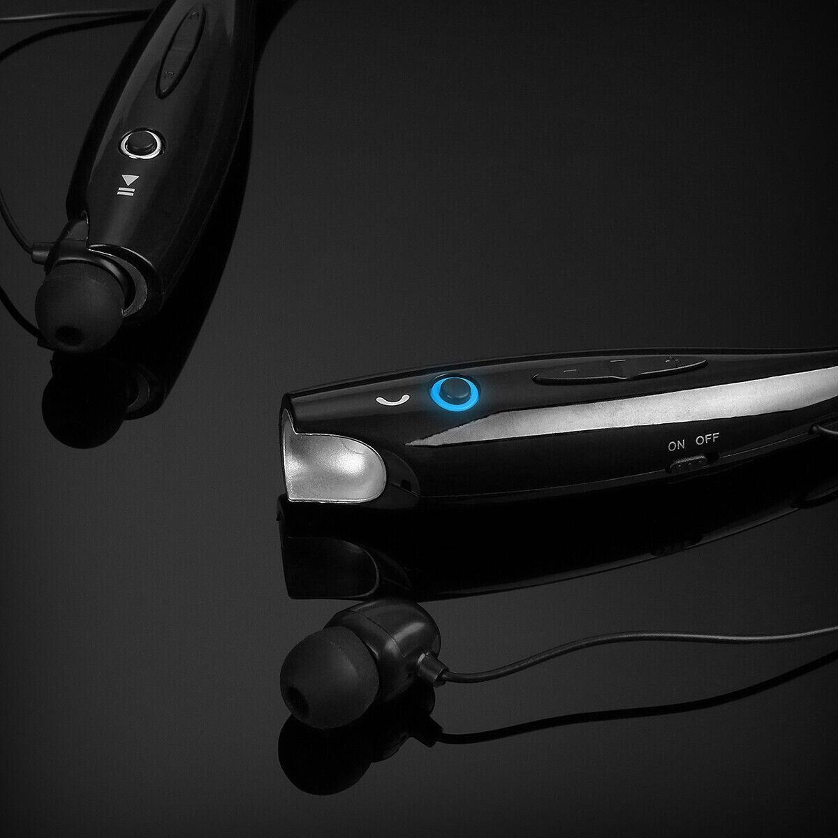 Bluetooth Neckband Wireless Headphones with Mic, showcasing ergonomic design and sleek black finish.