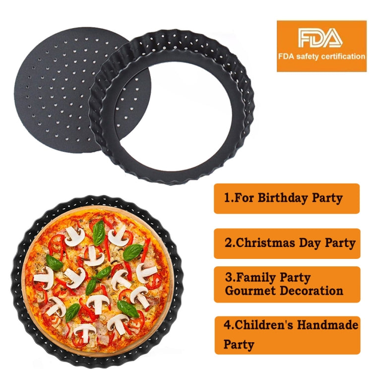 BM1075 Perforated Pizza Pan made of high carbon steel with non-stick coating, featuring a detachable base and honeycomb design for even baking.