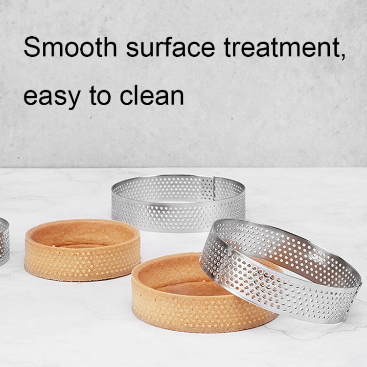 BN1006 Stainless Steel Mousse Circle Thickened Perforated Cake Mold in various shapes and sizes, showcasing its durable design and smooth surface.
