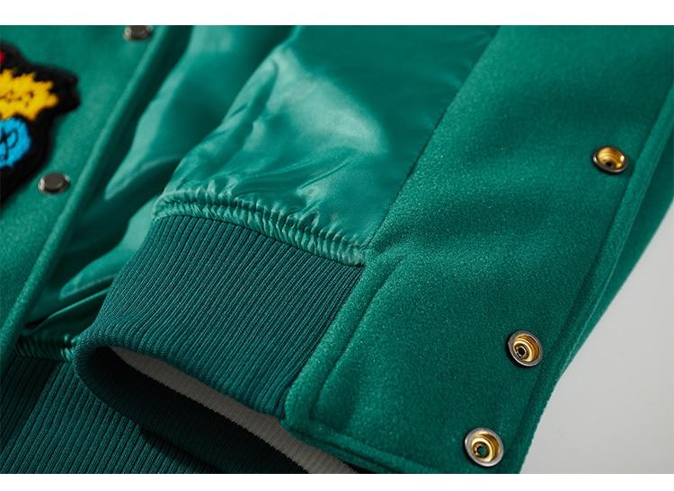 Men's bomber jacket featuring cartoon comics and patches, perfect for high street hip hop style.