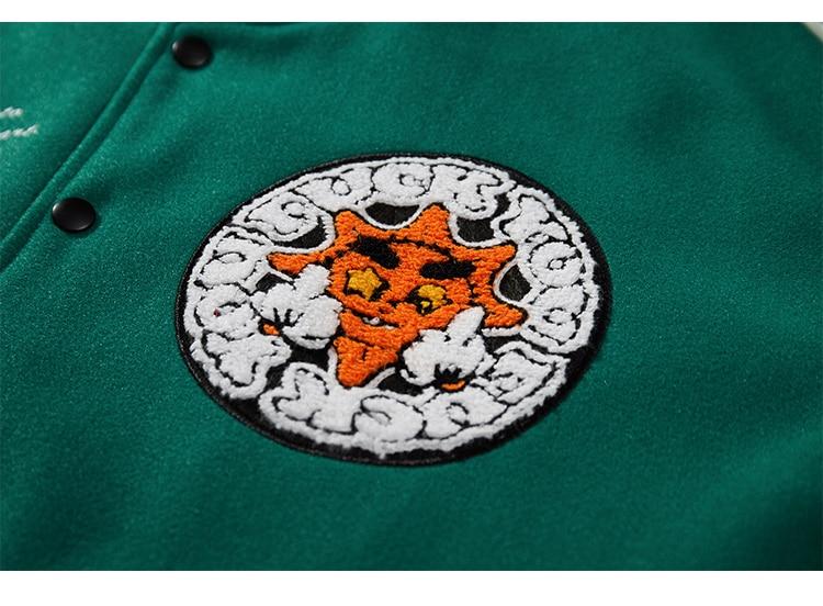 Men's bomber jacket featuring cartoon comics and patches, perfect for high street hip hop style.