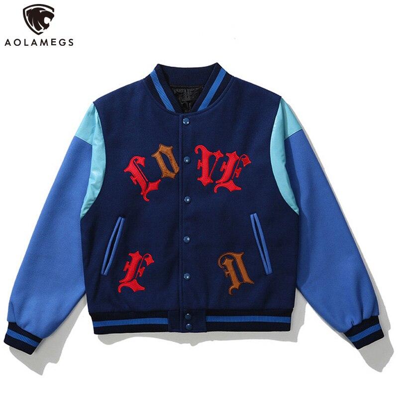 Men's bomber jacket featuring heart-shaped patch and letter embroidery, stylish patchwork design for autumn and winter wear.