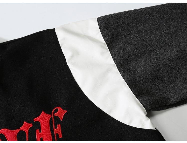 Men's bomber jacket featuring heart-shaped patch and letter embroidery, stylish patchwork design for autumn and winter wear.