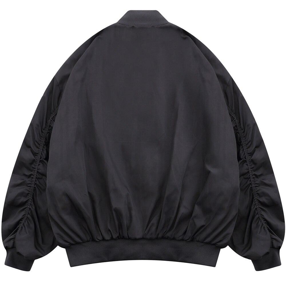 Men's bomber jacket featuring punk letter patches and pleated cargo design, ideal for autumn wear.