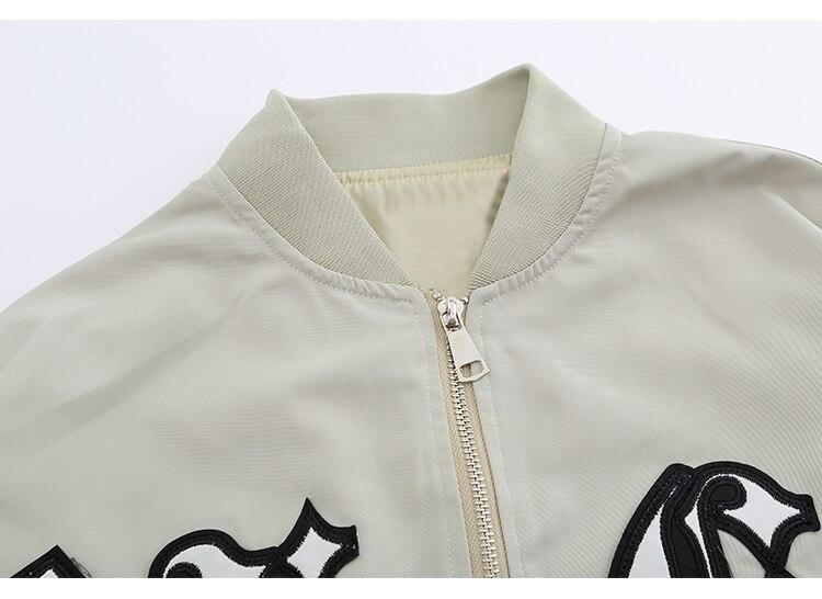 Men's bomber jacket featuring punk letter patches and pleated cargo design, ideal for autumn wear.