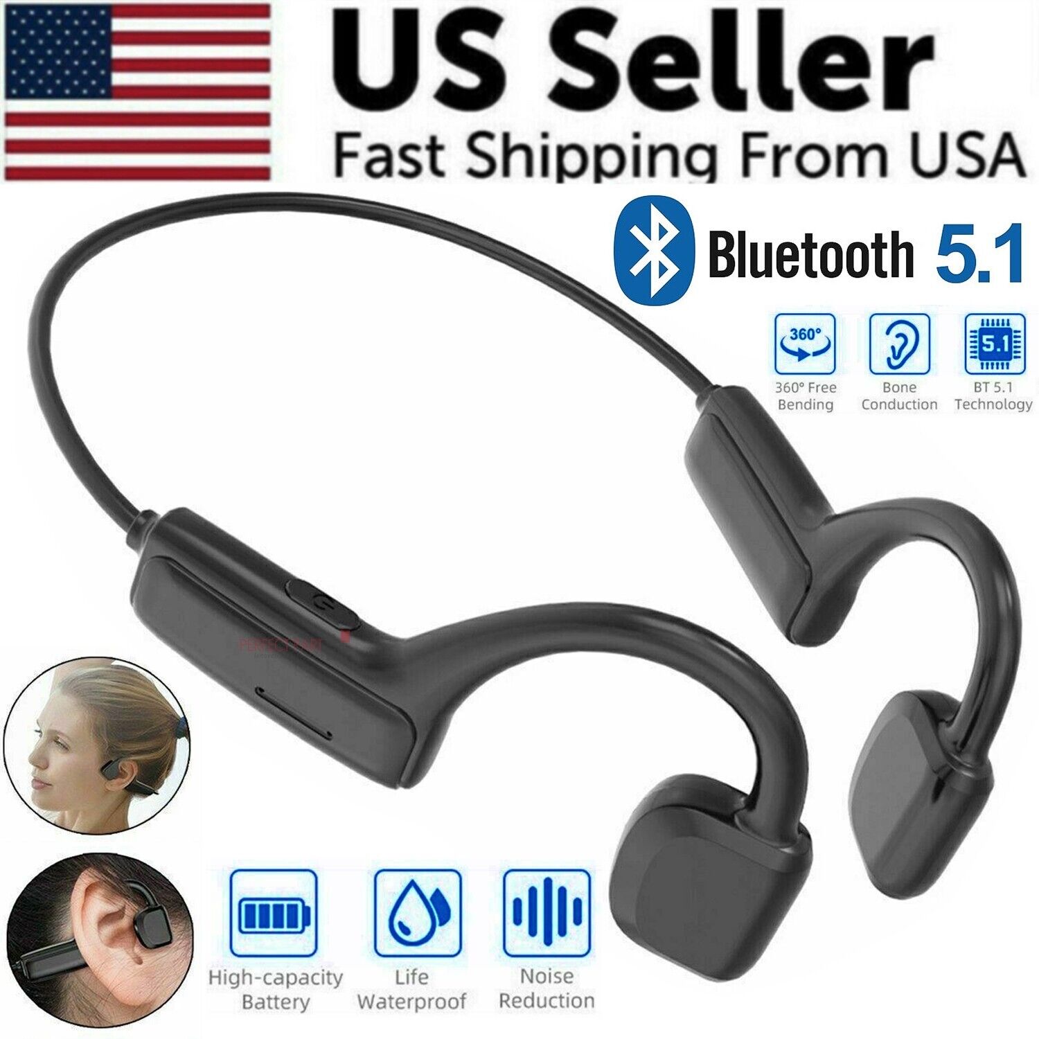 Bone Conduction Headphones Bluetooth 5.1, lightweight and ergonomic design, perfect for outdoor activities.