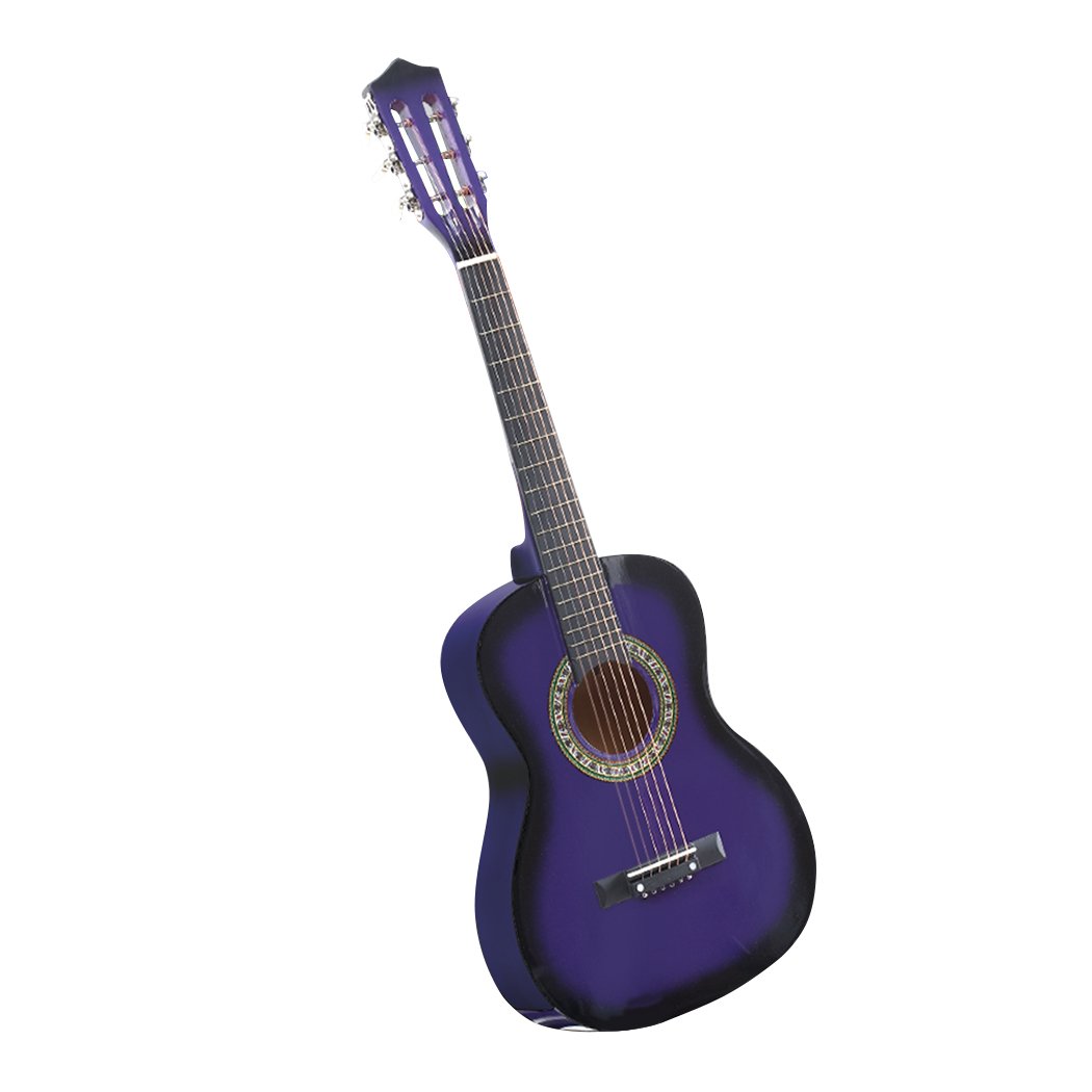 BoPeep 34 Inch Wooden Folk Acoustic Guitar in pink with a sleek design, featuring a laminated linden body and solid eco-rosewood fingerboard.