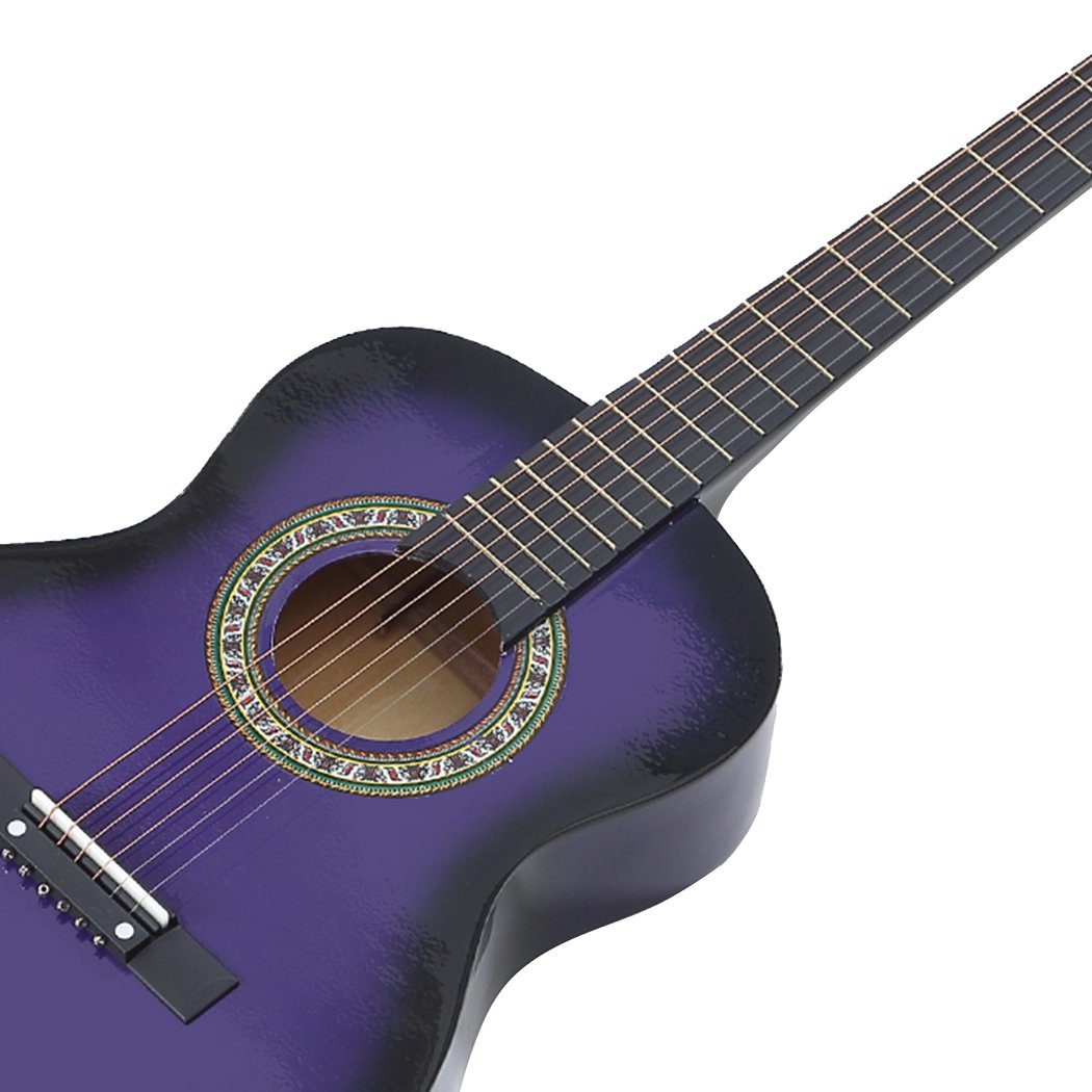 BoPeep 34 Inch Wooden Folk Acoustic Guitar in pink with a sleek design, featuring a laminated linden body and solid eco-rosewood fingerboard.