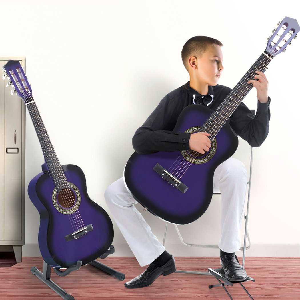 BoPeep 34 Inch Wooden Folk Acoustic Guitar in pink with a sleek design, featuring a laminated linden body and solid eco-rosewood fingerboard.