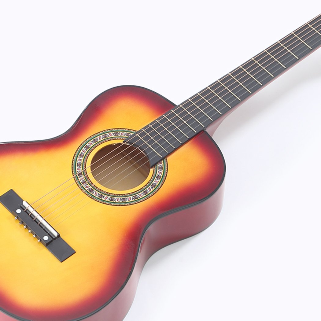 BoPeep 34 Inch Wooden Folk Acoustic Guitar in pink, featuring a cutaway design, laminated linden body, and eco-rosewood fingerboard.